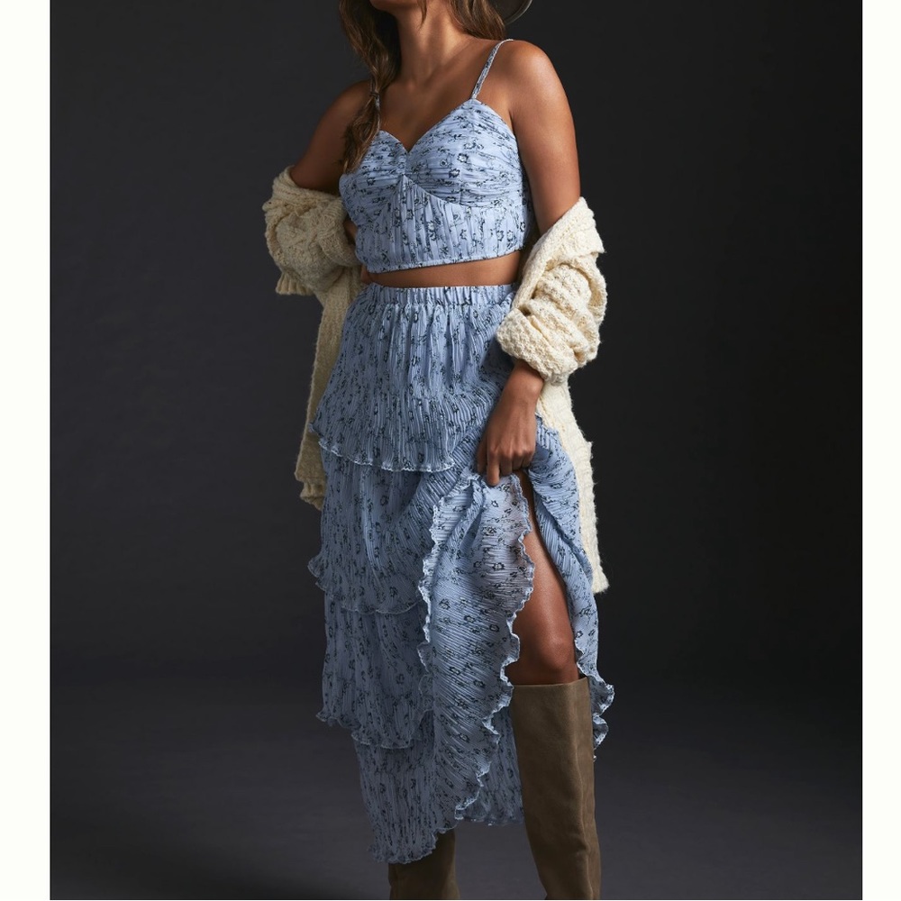 NWT Anthropologie Let me be floral printed crop top & tiered skirt set